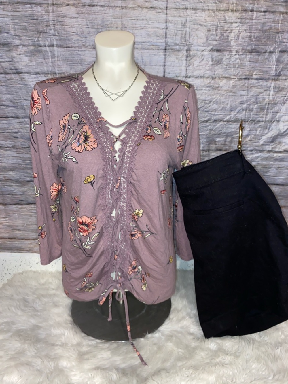 Maurices Floral Lace-Up V-Neck Top